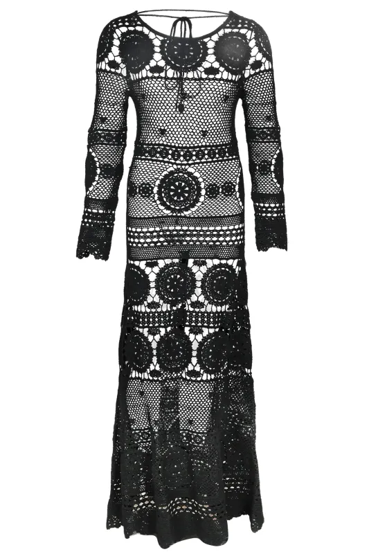 Long Sleeve Crochet Dress in Black sold by Sand Dollar