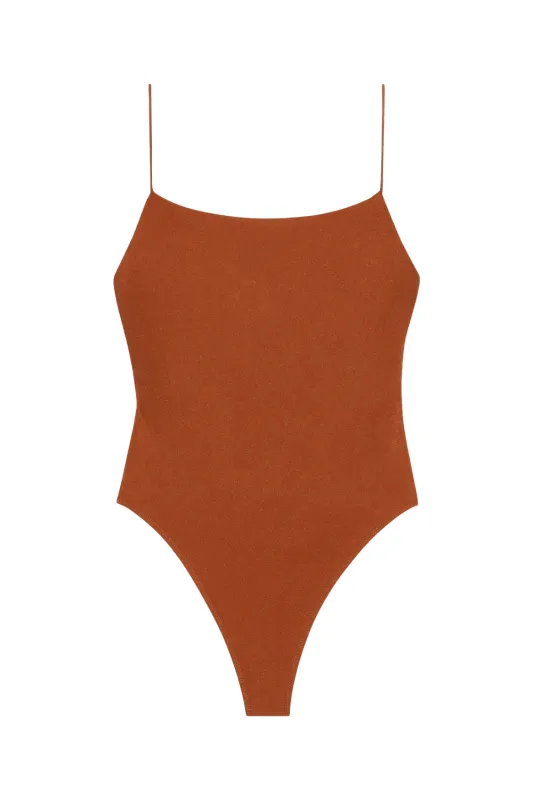 Womens Brown One Piece Swimsuit made by It's Now Cool