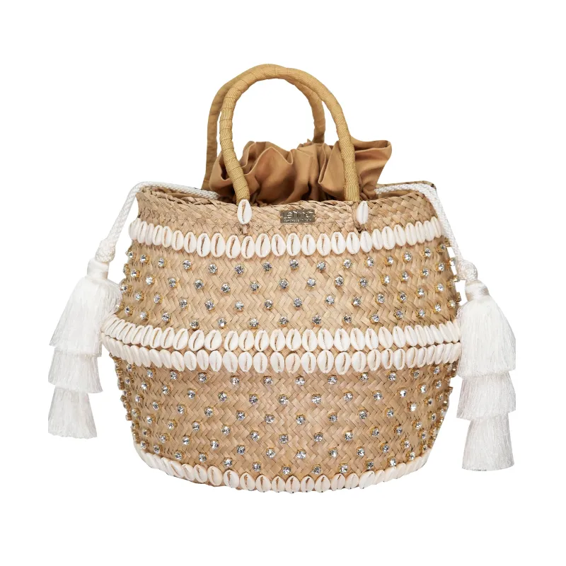 White Straw Bag with Shells sold by Sand Dollar