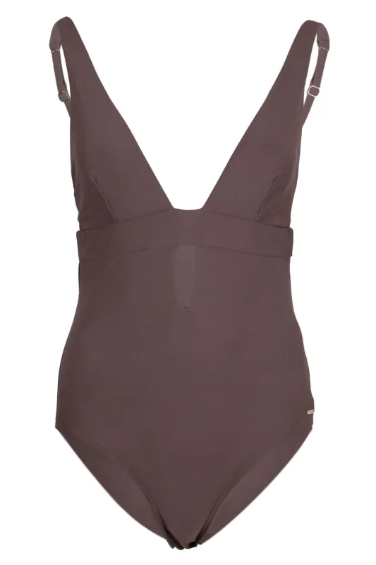 Donna Plunge One Piece Chocolate sold by Sand Dollar