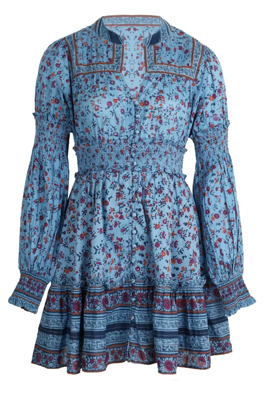 Delilah Mini Dress Lapis Block Print sold by Sand Dollar