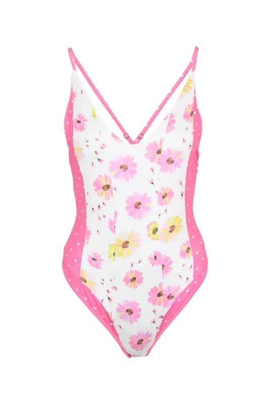 Women’s One Piece Swimsuit in White/Pink sold by Sand Dollar