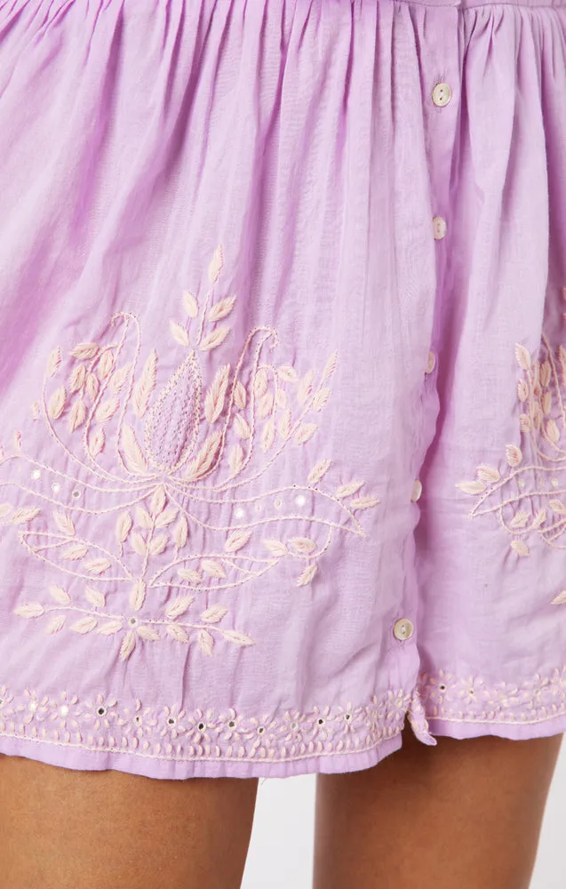 Blouson Dress With Contrast Lotus Embroidery With Slip Lilac/Pale Pink sold by Sand Dollar product image thumbnail 4