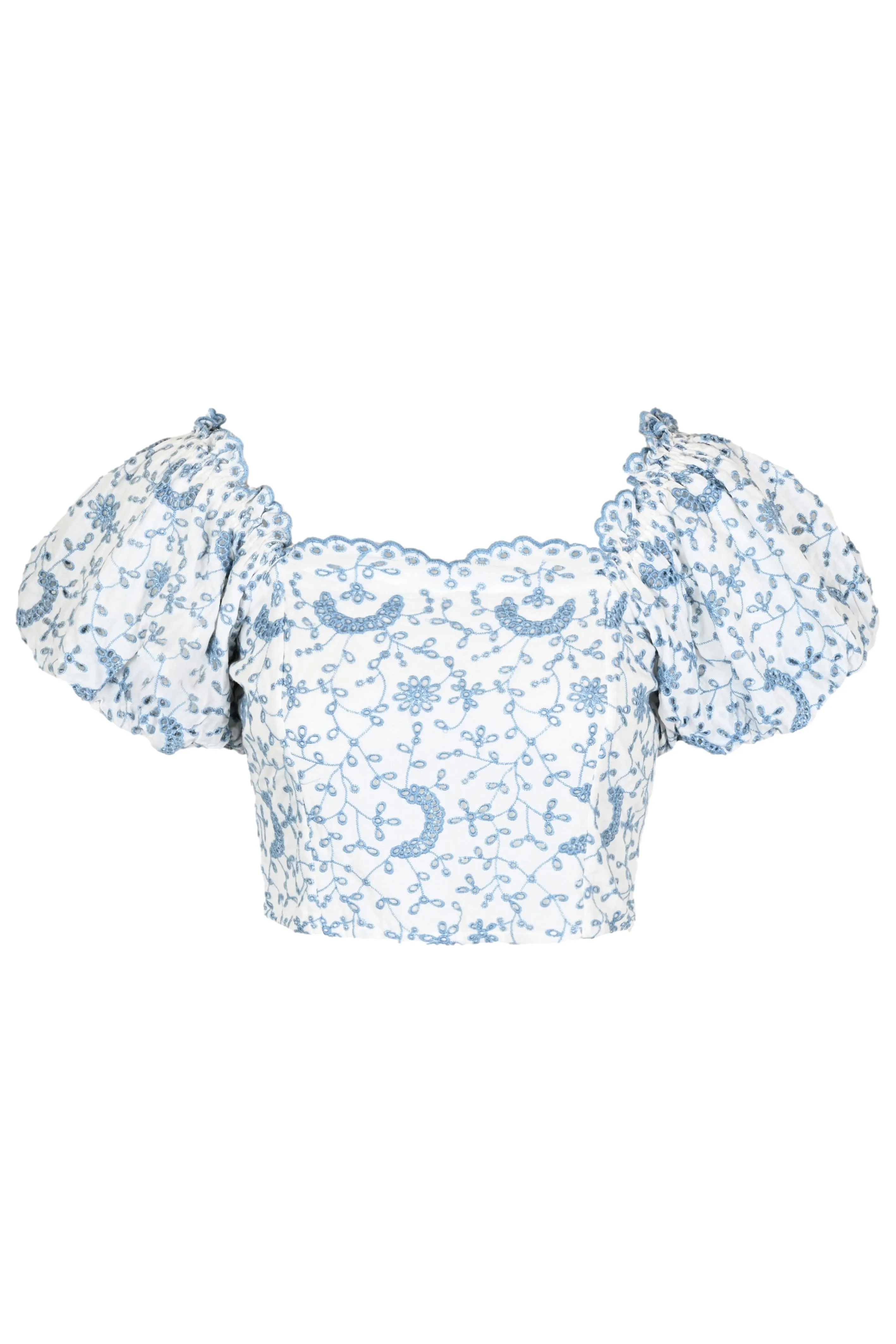 Embroidered Puff Sleeve Crop Top sold by Sand Dollar