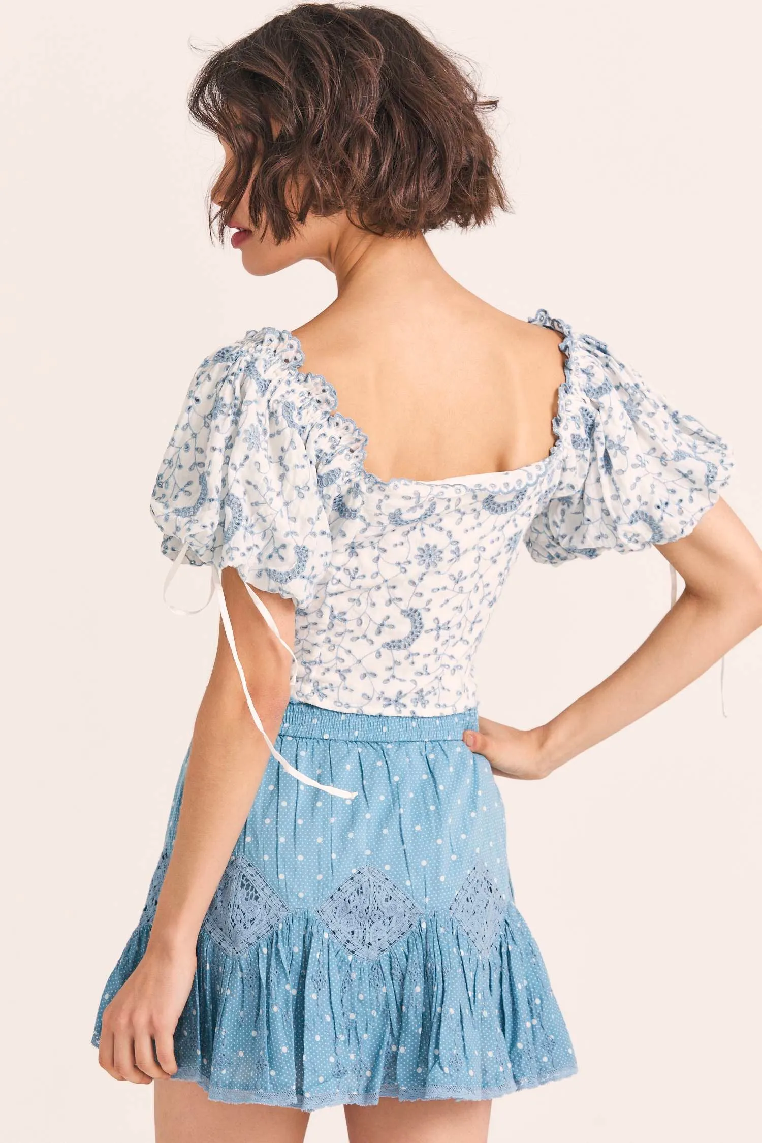 Embroidered Puff Sleeve Crop Top sold by Sand Dollar product image thumbnail 4