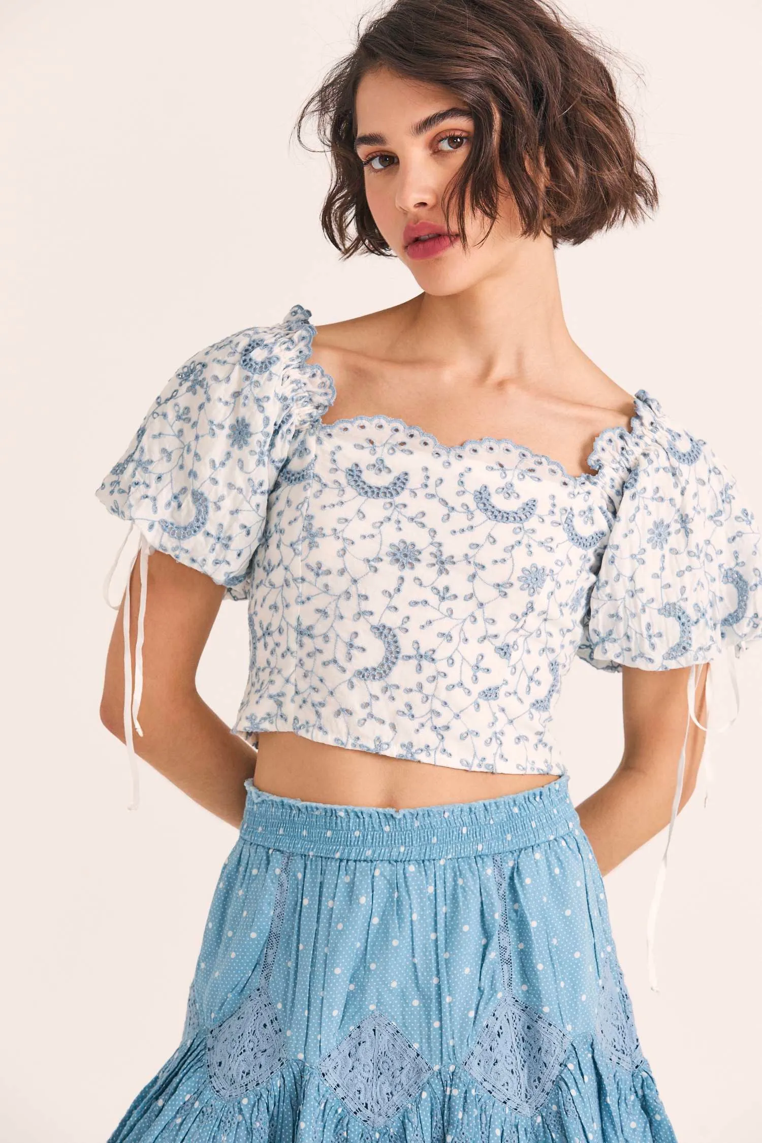 Embroidered Puff Sleeve Crop Top sold by Sand Dollar product image thumbnail 2