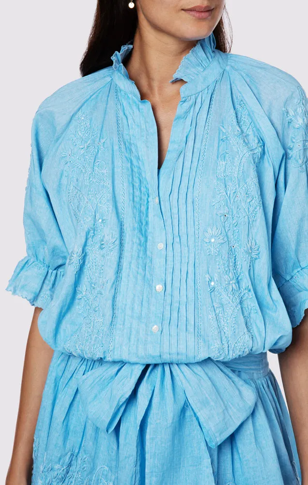 Blouson Dress With Tonal Lotus Embroidery Blue Acid Wash sold by Sand Dollar product image thumbnail 5