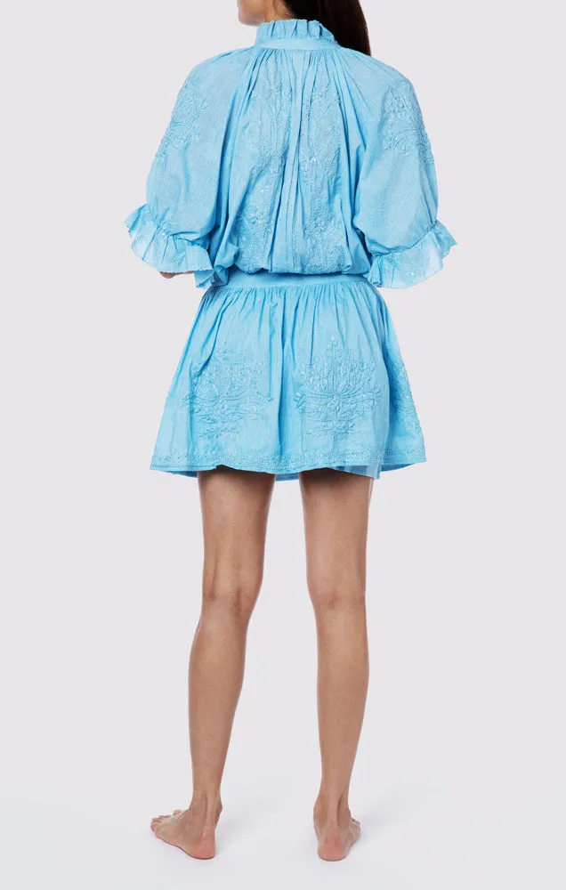 Blouson Dress With Tonal Lotus Embroidery Blue Acid Wash sold by Sand Dollar product image thumbnail 4