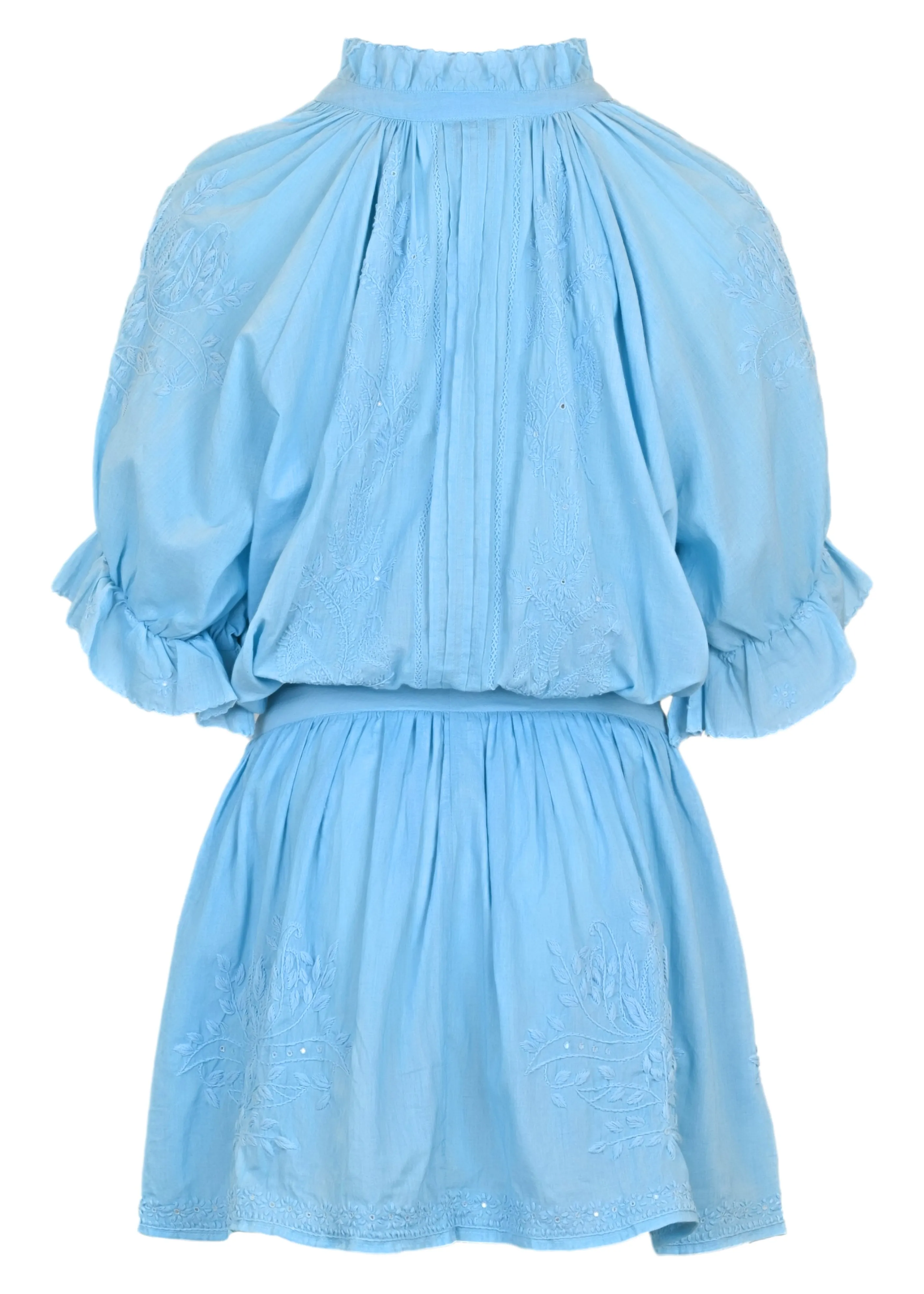 Blouson Dress With Tonal Lotus Embroidery Blue Acid Wash sold by Sand Dollar product image thumbnail 3