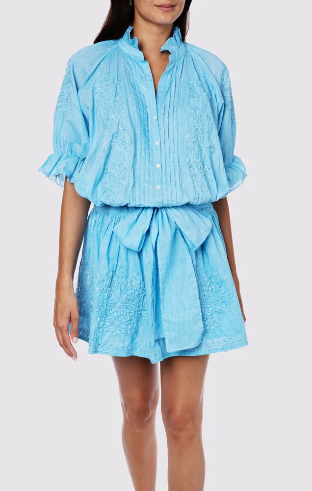Blouson Dress With Tonal Lotus Embroidery Blue Acid Wash sold by Sand Dollar product image thumbnail 2