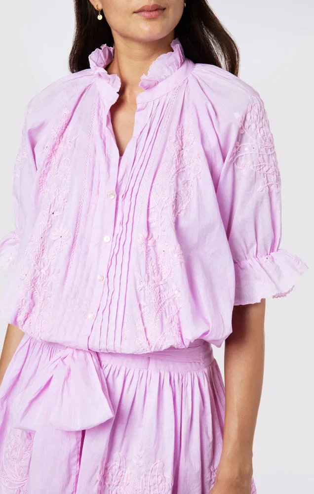 Blouson Dress With Tonal Lotus Embroidery Sugar Almond Acid Wash sold by Sand Dollar product image thumbnail 5