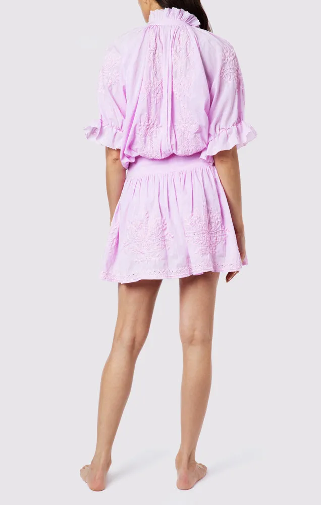 Blouson Dress With Tonal Lotus Embroidery Sugar Almond Acid Wash sold by Sand Dollar product image thumbnail 4