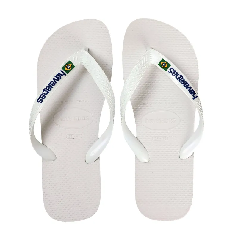 Men Brasil Logo White Flip Flops sold by Sand Dollar