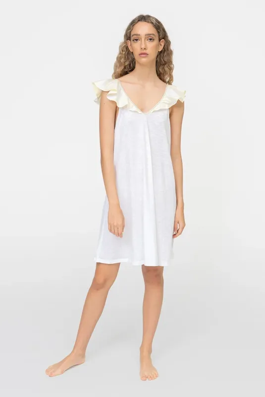 Casual Tank Dress - Mini Ruffle Tank Dress in White sold by Sand Dollar