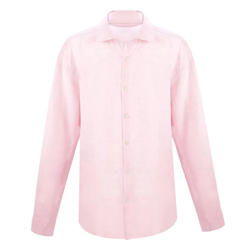 Mens Long Sleeve Linen Shirt in Light Pink made by Sand Dollar