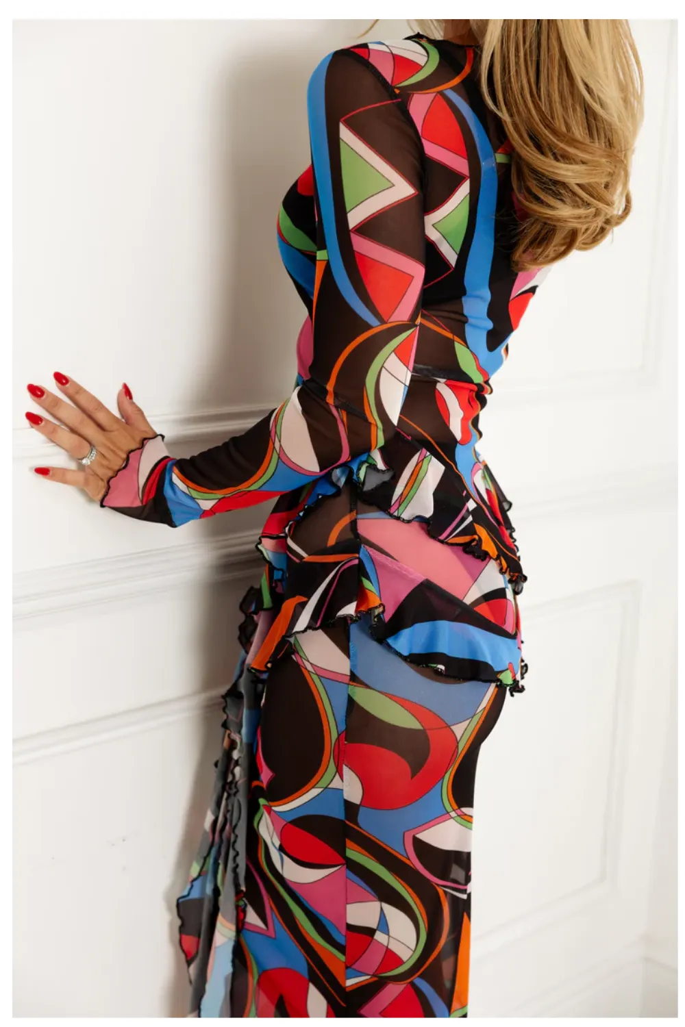 Mesh V Frill Dress Black Multi sold by Sand Dollar product image thumbnail 3