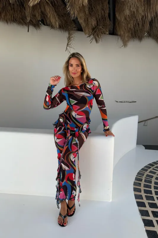 Mesh V Frill Dress Black Multi sold by Sand Dollar