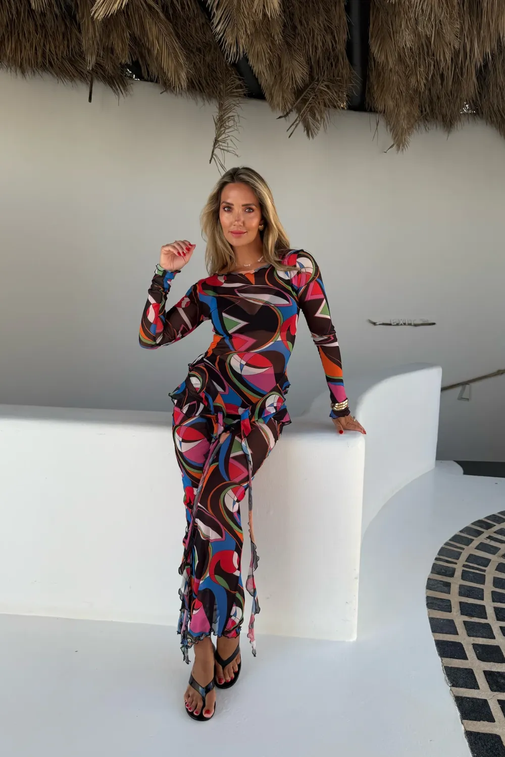 Mesh V Frill Dress Black Multi sold by Sand Dollar