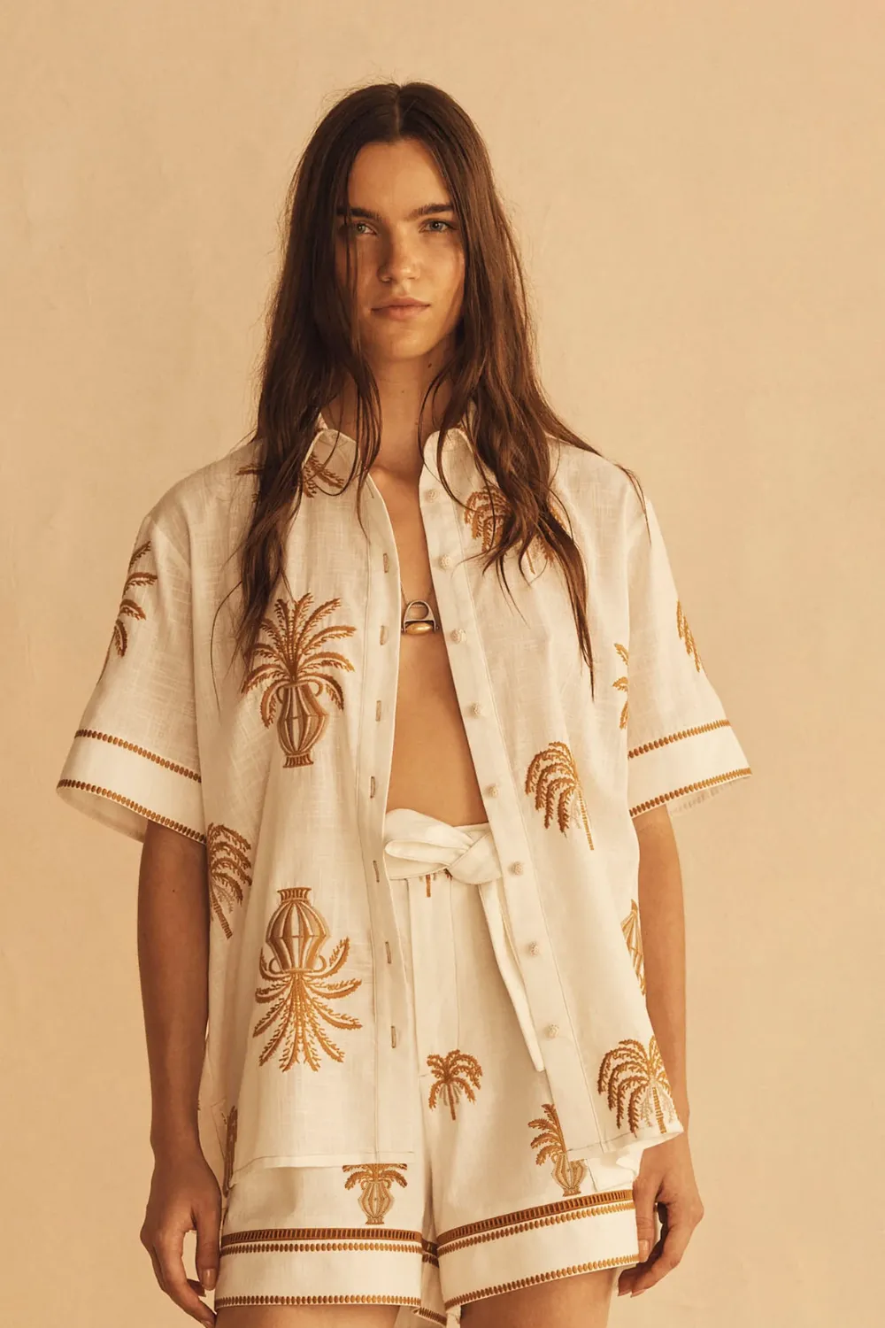 Dalla Palma Embroidered Cuffed Short Sleeve Shirt sold by Sand Dollar