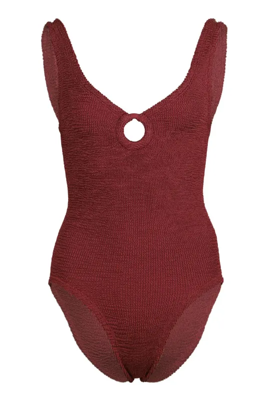 Coverage Celine Swim with Fabric Covered Hoops Metallic Rosewood sold by Sand Dollar