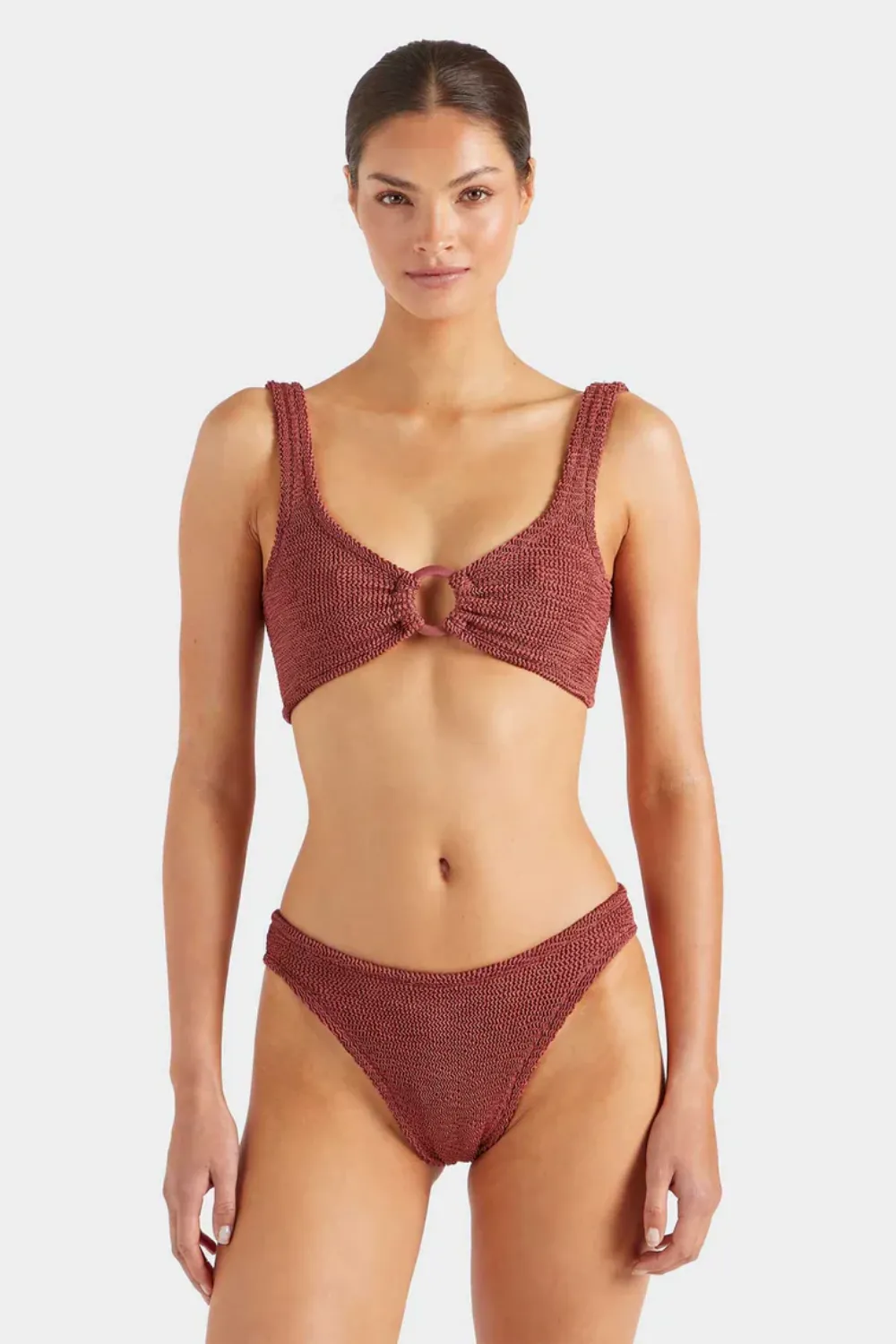 Julia Bikini Fabric Covered Hoops Metallic Rosewood sold by Sand Dollar product image thumbnail 2