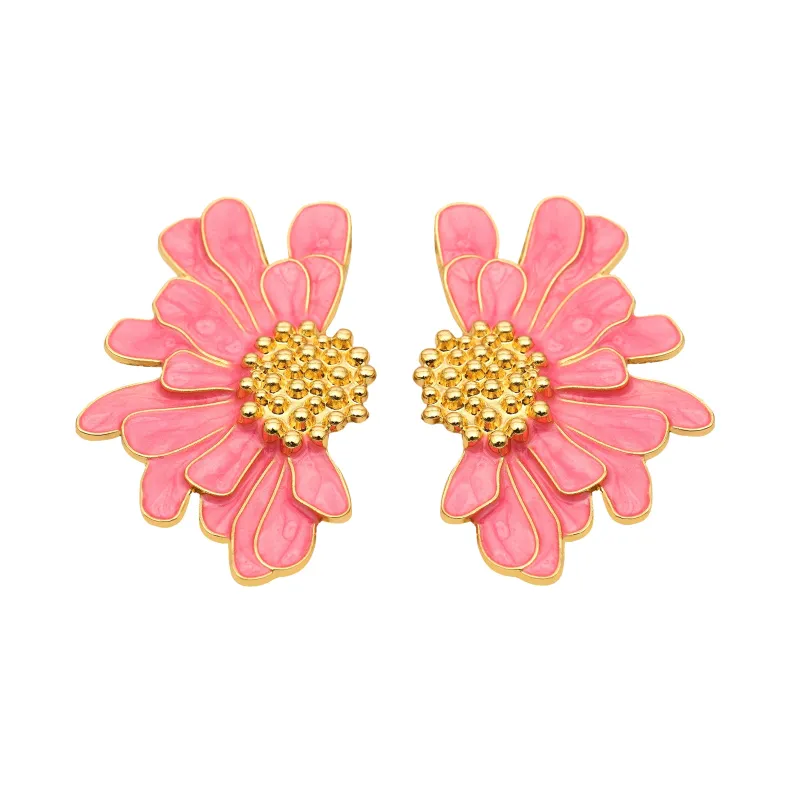 Boho Flower Stud Earrings Metal Pink made by Sand Dollar