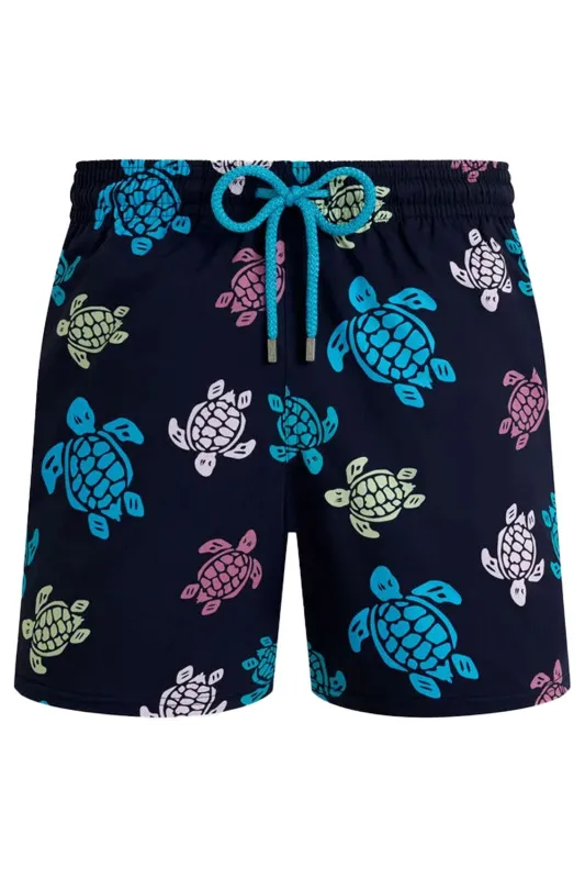 Men Stretch Short Swim Shorts Ronde des Tortues Multicolores Navy sold by Sand Dollar
