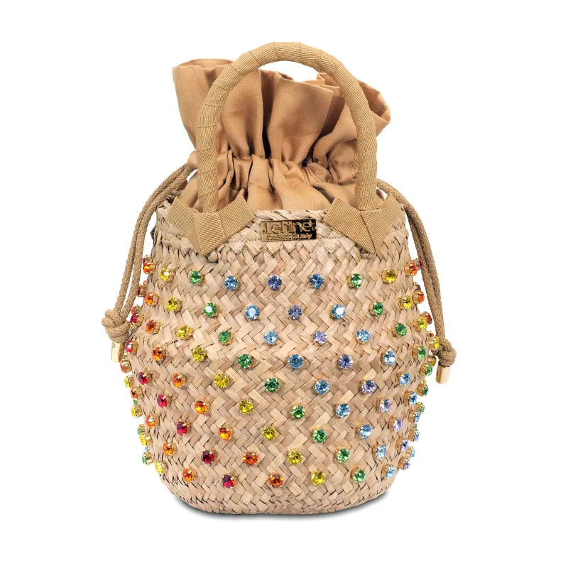 Small Straw Bag with Rainbow Crystals sold by Sand Dollar