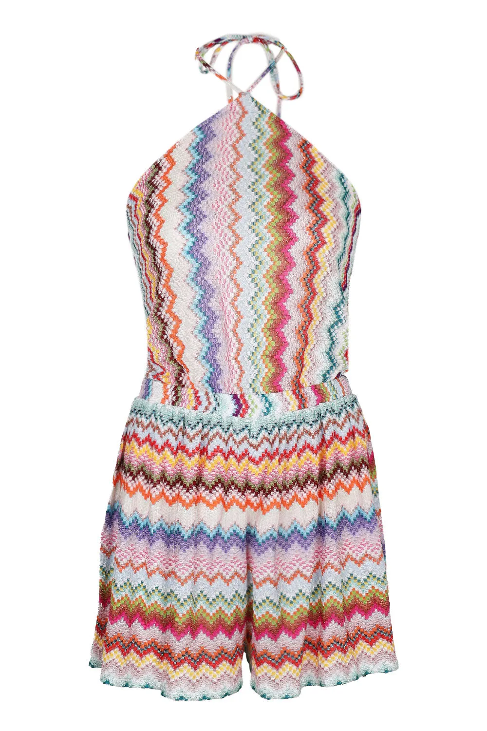 Short Jumpsuit in Lame Viscose with Pixel-effect Zigzag Pattern sold by Sand Dollar