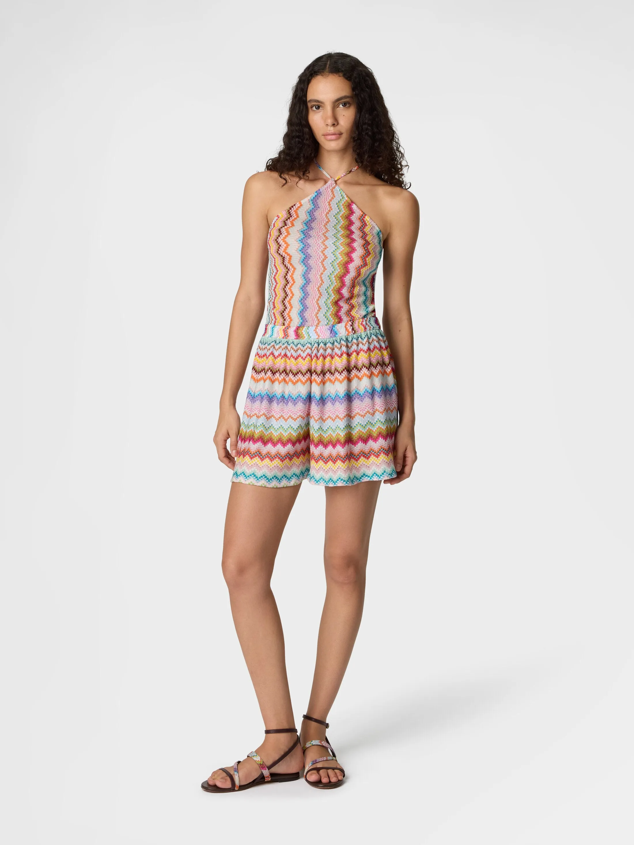 Short Jumpsuit in Lame Viscose with Pixel-effect Zigzag Pattern sold by Sand Dollar product image thumbnail 2