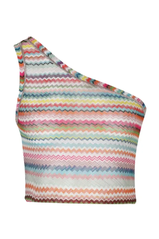 One-shoulder Viscose-blend Tulle Top with Zigzag Pattern Multicolour sold by Sand Dollar
