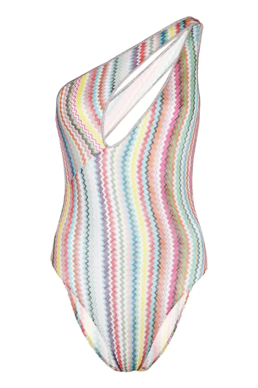 One Shoulder Swimsuit Lame in Zigzag Pattern Multicolor sold by Sand Dollar