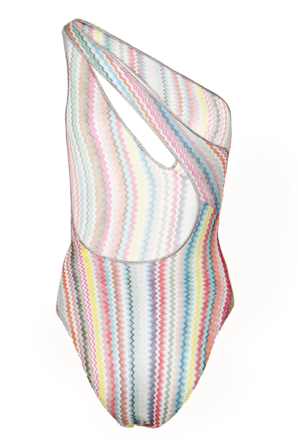 One Shoulder Swimsuit Lame in Zigzag Pattern Multicolor sold by Sand Dollar product image thumbnail 2