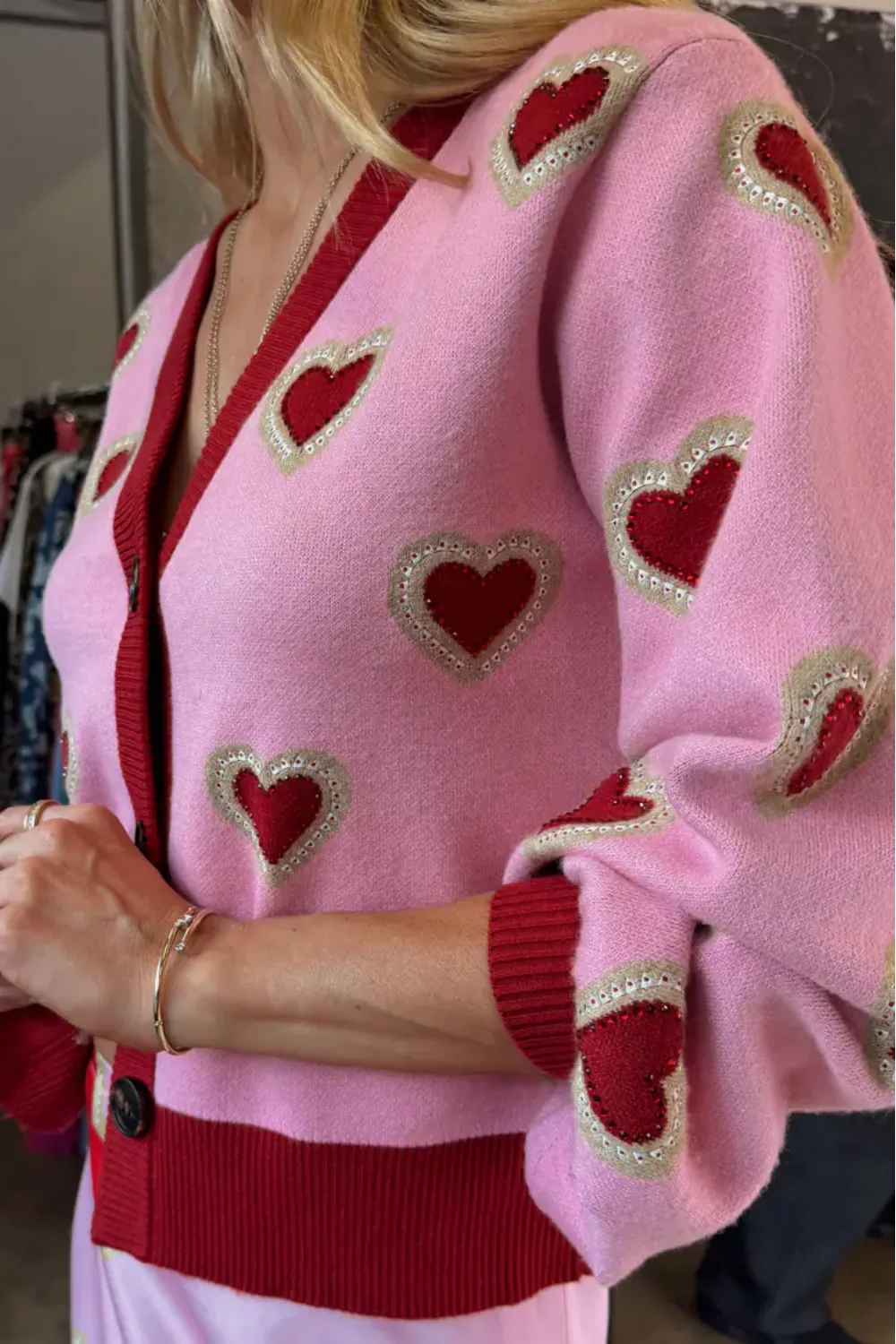 Pink Hearts Cardigan sold by Sand Dollar product image thumbnail 3