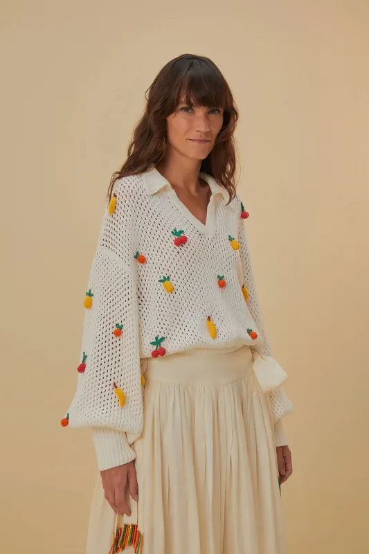 Crochet Fruit Blouse White sold by Sand Dollar