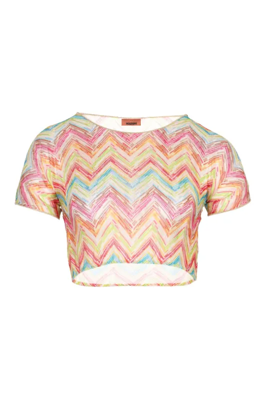 Printed Tulle Crop Top Multi Tetris/Micro Chevron sold by Sand Dollar