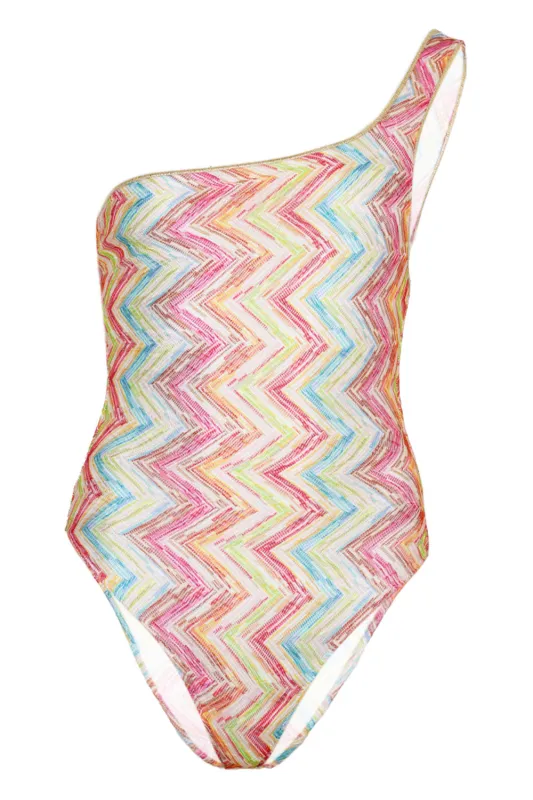 One Shoulder One Piece Swimsuit In Printed Tulle sold by Sand Dollar