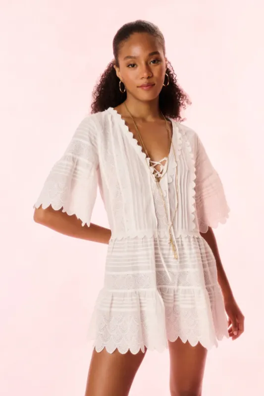Orcia Cotton Scalloped Mini Dress Optic White sold by Sand Dollar