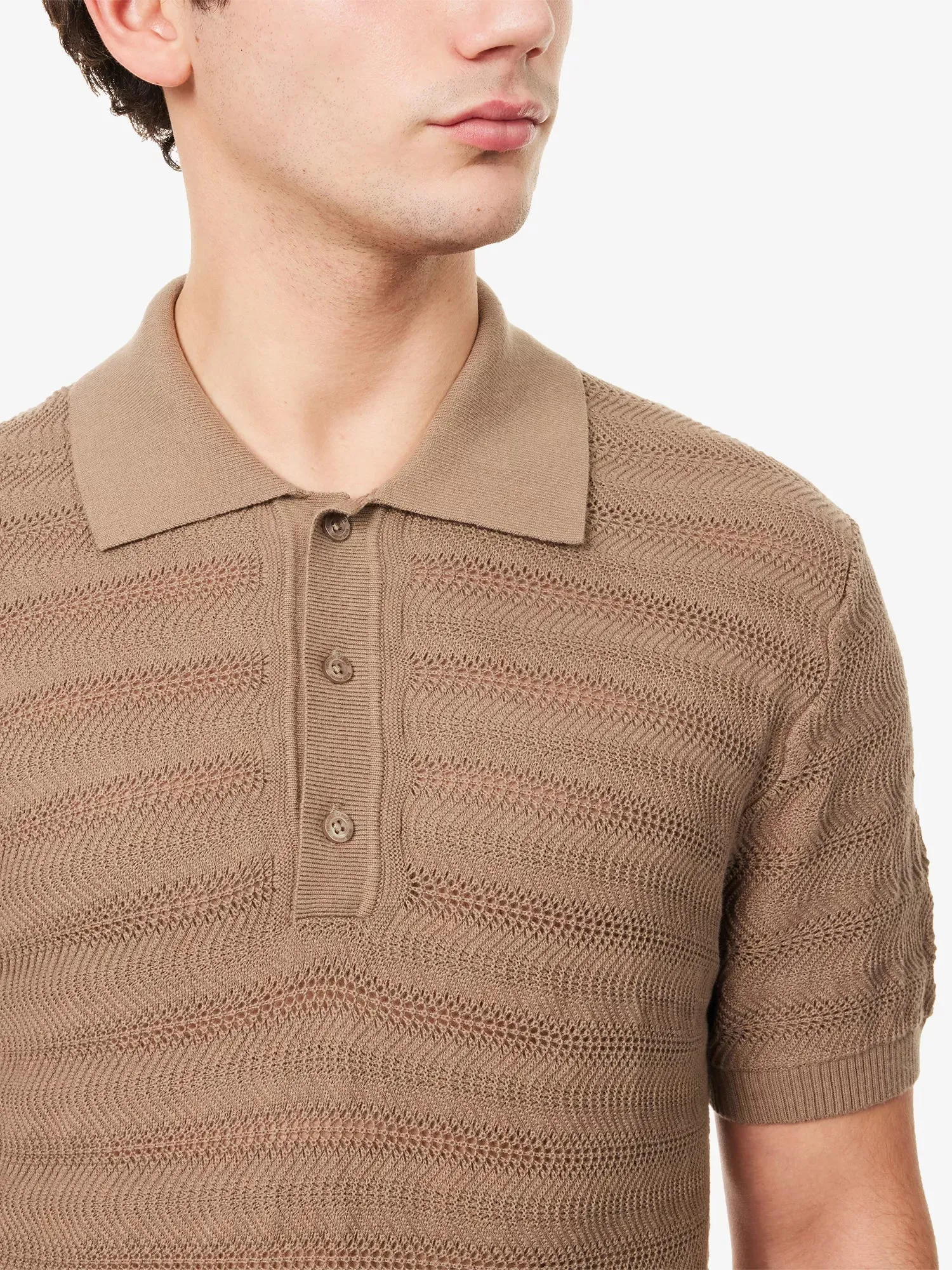 Vidal Cotton Jacquard Wave Buttoned Polo Khaki sold by Sand Dollar product image thumbnail 3
