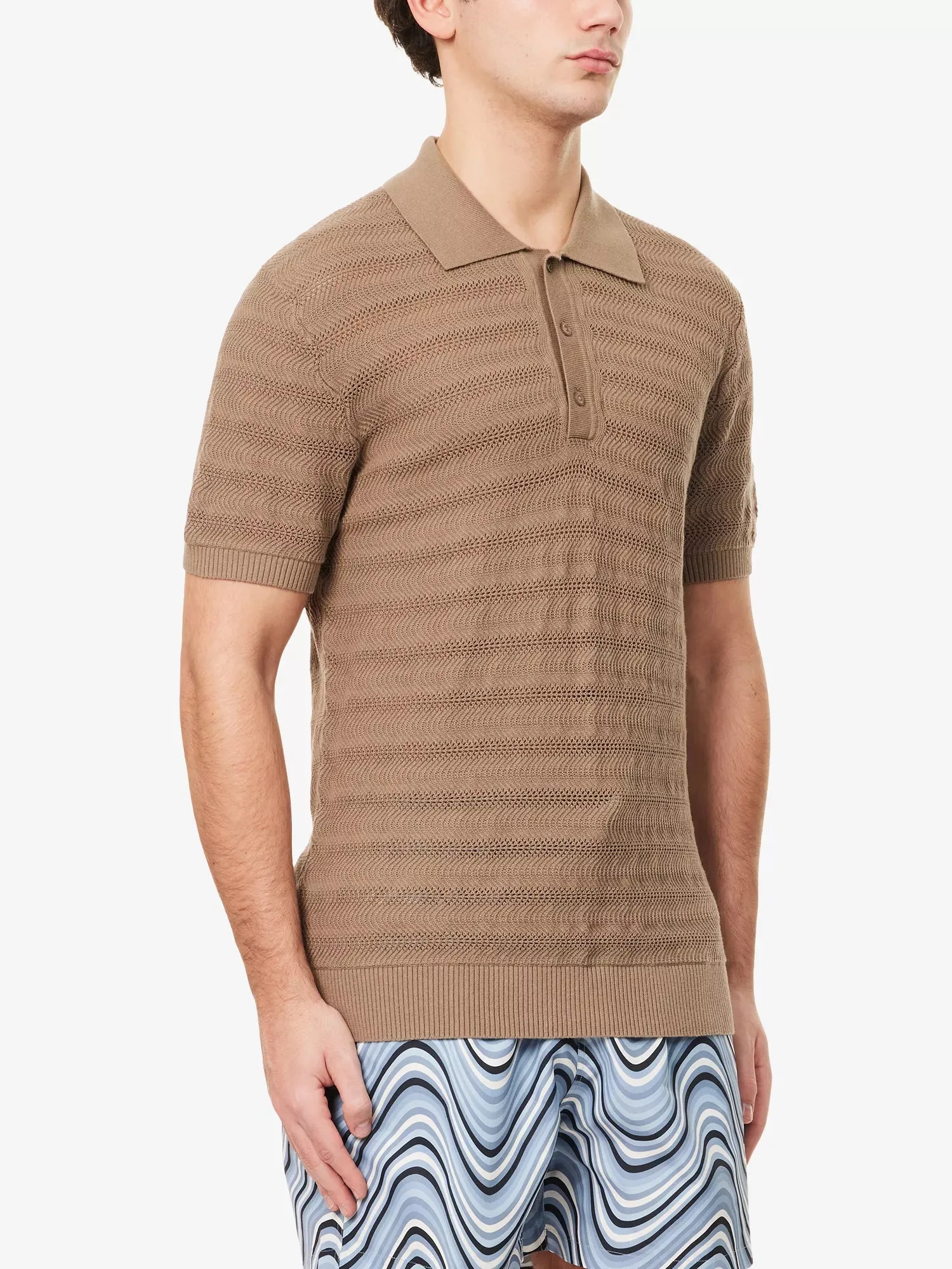 Vidal Cotton Jacquard Wave Buttoned Polo Khaki sold by Sand Dollar product image thumbnail 2