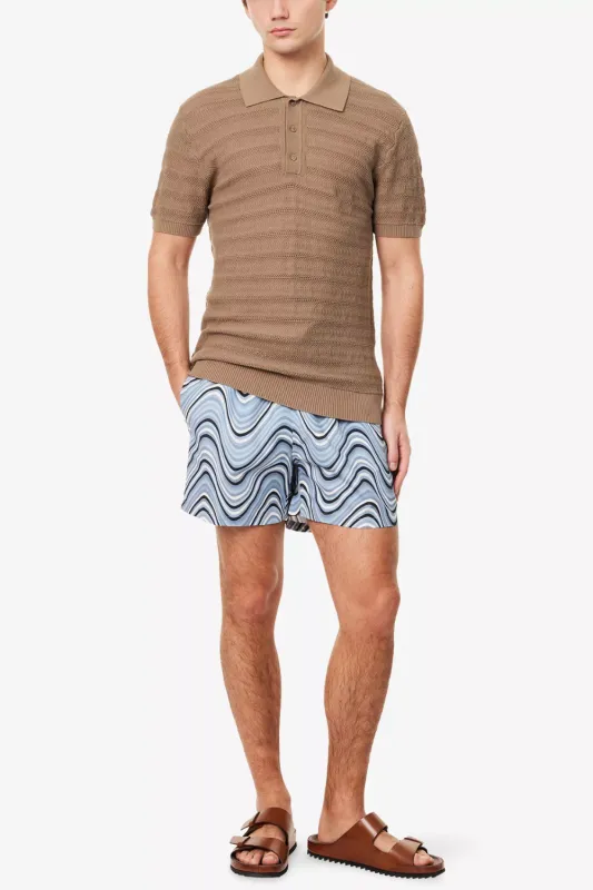 Vidal Cotton Jacquard Wave Buttoned Polo Khaki made by Sand Dollar