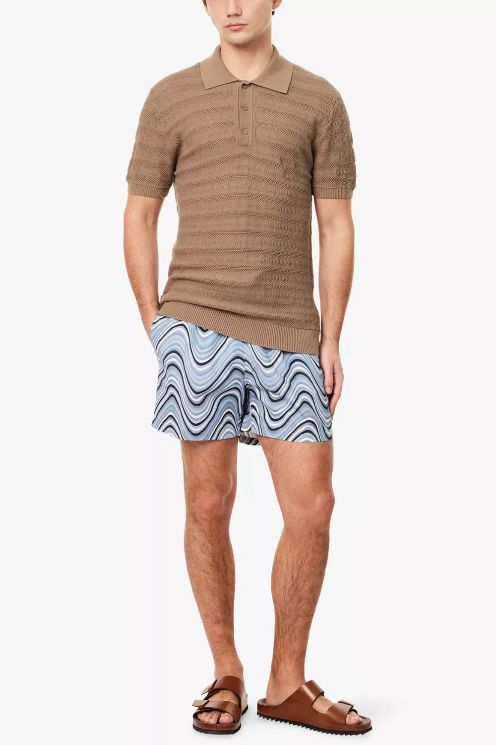 Vidal Cotton Jacquard Wave Buttoned Polo Khaki sold by Sand Dollar