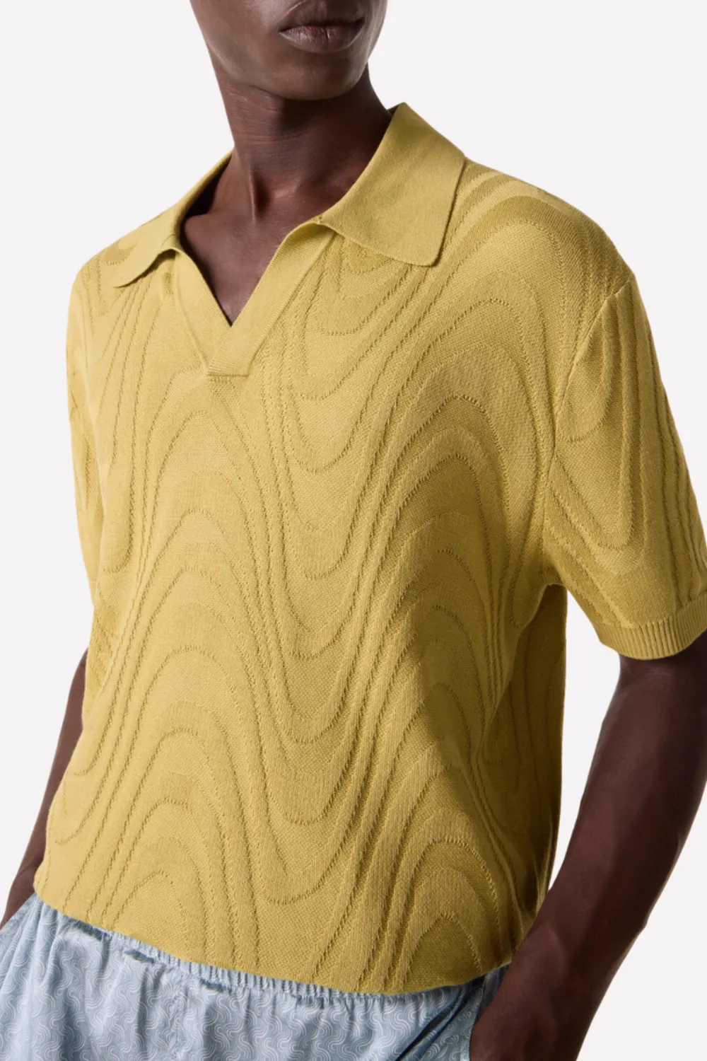 Rino Cotton Blend Jacquard Knit Polo Willow Green sold by Sand Dollar