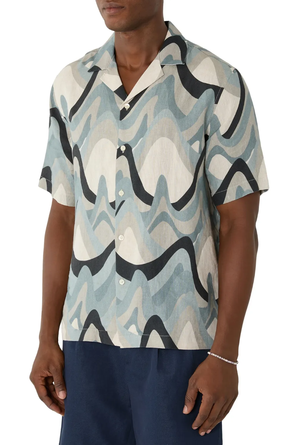 Roberto Linen Shirt Montahna Print Coastal Blue sold by Sand Dollar