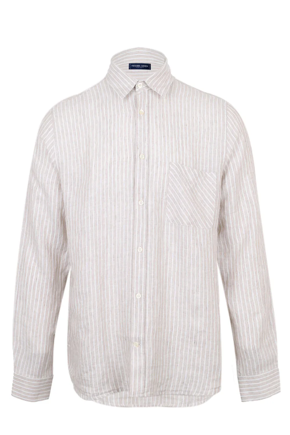 Telles Linen Striped Shirt Long Sleeve Khaki sold by Sand Dollar