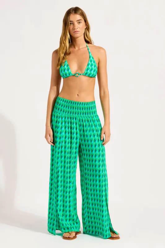 Shirred Waist Wrap Pant Vivid Green made by Seafolly