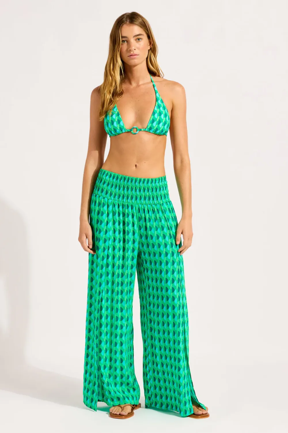 Shirred Waist Wrap Pant Vivid Green sold by Sand Dollar