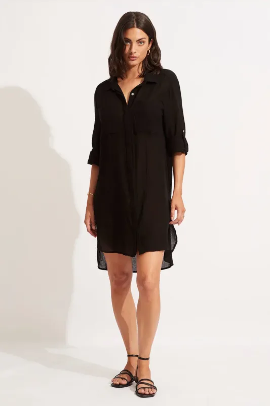 Crinkle Twill Beach Shirt Black made by Seafolly