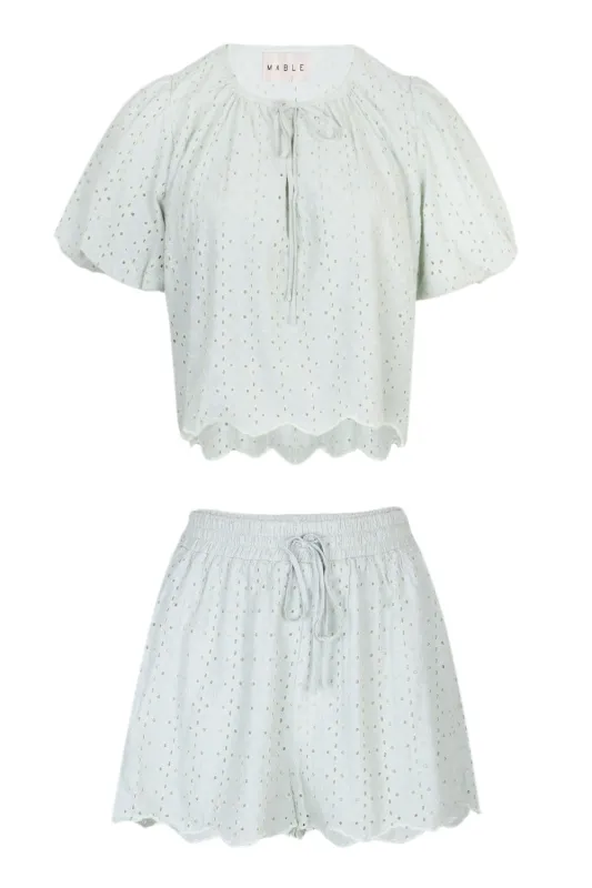Aiyana Eyelet Top and Shorts Set Mint made by MABLE