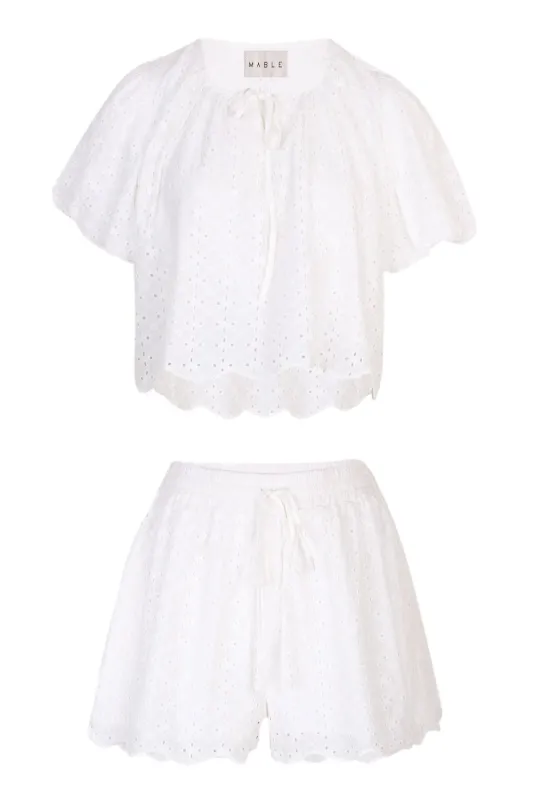 Aiyana Eyelet Top and Shorts Set Off White made by MABLE